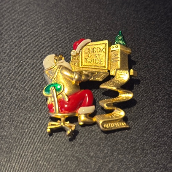 HTF! VTG c1990's DANECRAFT SANTA CHECK LIST TWICE COMPUTER CHRISTMAS BROOCH PIN - Picture 1 of 3